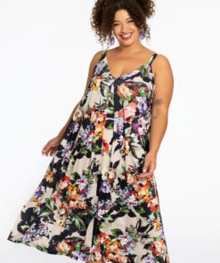 YOEK Mouwloze jurk BOUQUET | Bruin | Maat 38/40