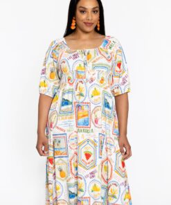 YOEK Jurk met gesmokte taille TROPICANA | Beige | Maat 46/48