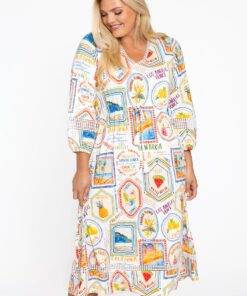 YOEK Jurk met kant TROPICANA | Beige | Maat 54/56