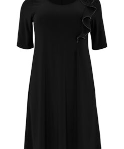 YOEK Jurk A-line zipflower | Zwart | Maat 46/48