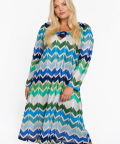 YOEK Jurk ajour GARDENIA | Blauw | Maat 54/56
