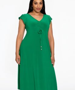 YOEK Jurk met kapmouw | Groen | Maat 58/60