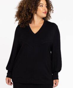 YOEK Shirt V-hals LOUNGE | Zwart | Maat 38/40
