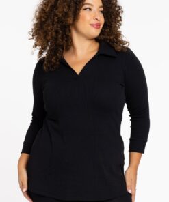 YOEK Polo-tuniek flare LOUNGE | Grote maten tuniek | Zwart | Maat 46/48