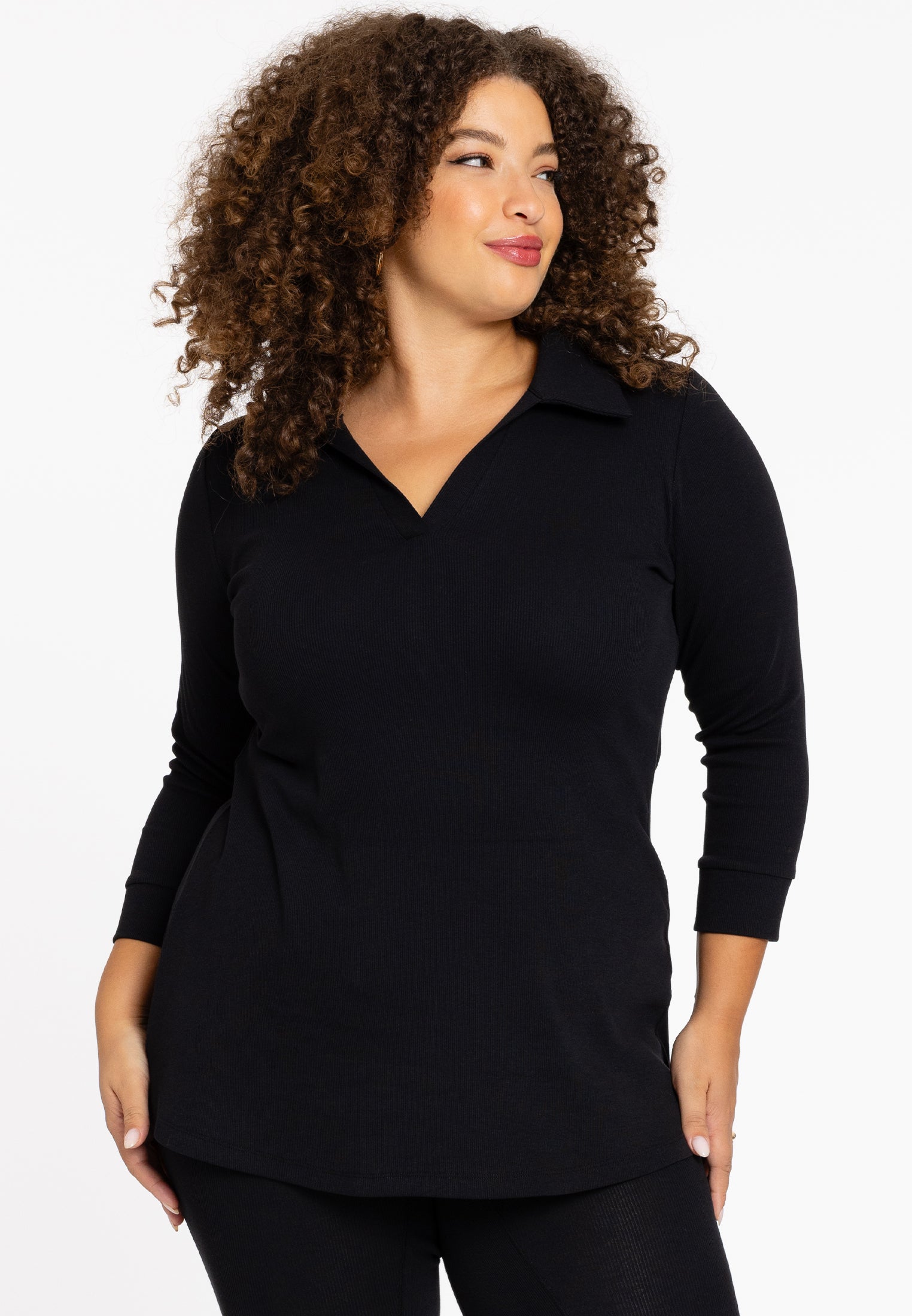 YOEK Polo-tuniek flare LOUNGE | Grote maten tuniek | Zwart | Maat 46/48