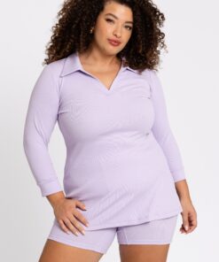 YOEK Polo-tuniek flare LOUNGE | Grote maten tuniek | Lila | Maat 38/40