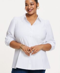 YOEK Blouse met pofmouw STRETCH | Wit | Maat 54/56