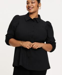 YOEK Blouse met pofmouw STRETCH | Zwart | Maat 54/56