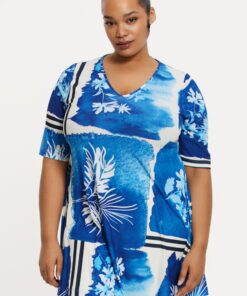 YOEK Tuniek wide bottom AZZURRO | Grote maten tuniek | Blauw | Maat 46/48