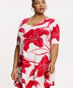 YOEK Tuniek wide bottom LILY | Grote maten tuniek | Rood | Maat 42/44