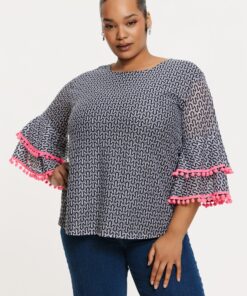 YOEK Tuniek pon pon RODI | Grote maten tuniek | Blauw | Maat 38/40
