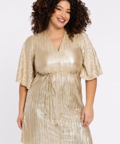 YOEK Tuniek wide bottom plisse HANNELORE | Grote maten tuniek | Goud | Maat 54/56