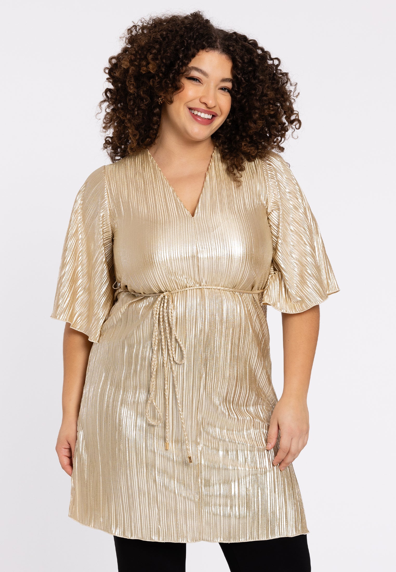 YOEK Tuniek wide bottom plisse HANNELORE | Grote maten tuniek | Goud | Maat 54/56