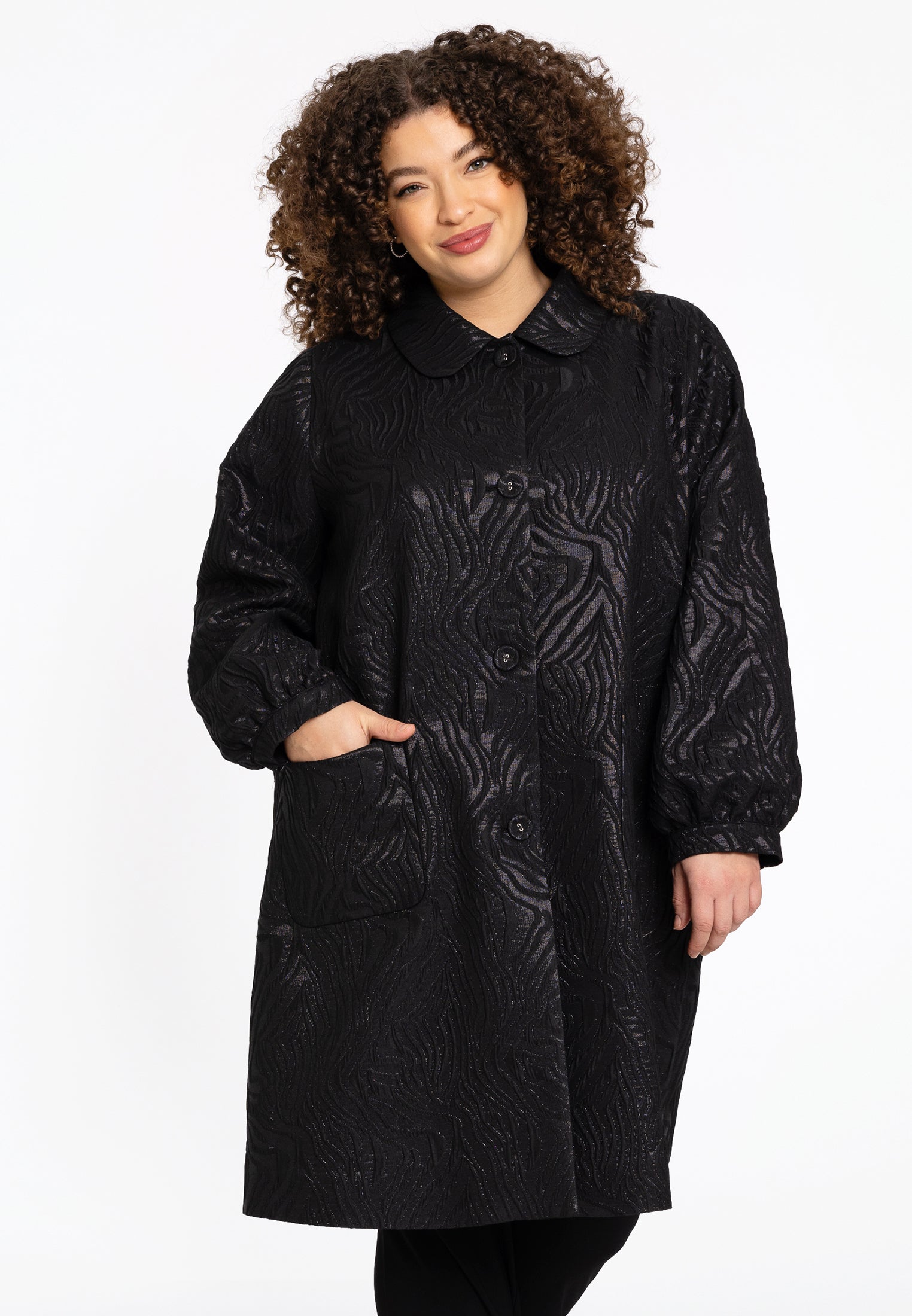 YOEK Lange jas SARAH | Zwart | Maat 54/56