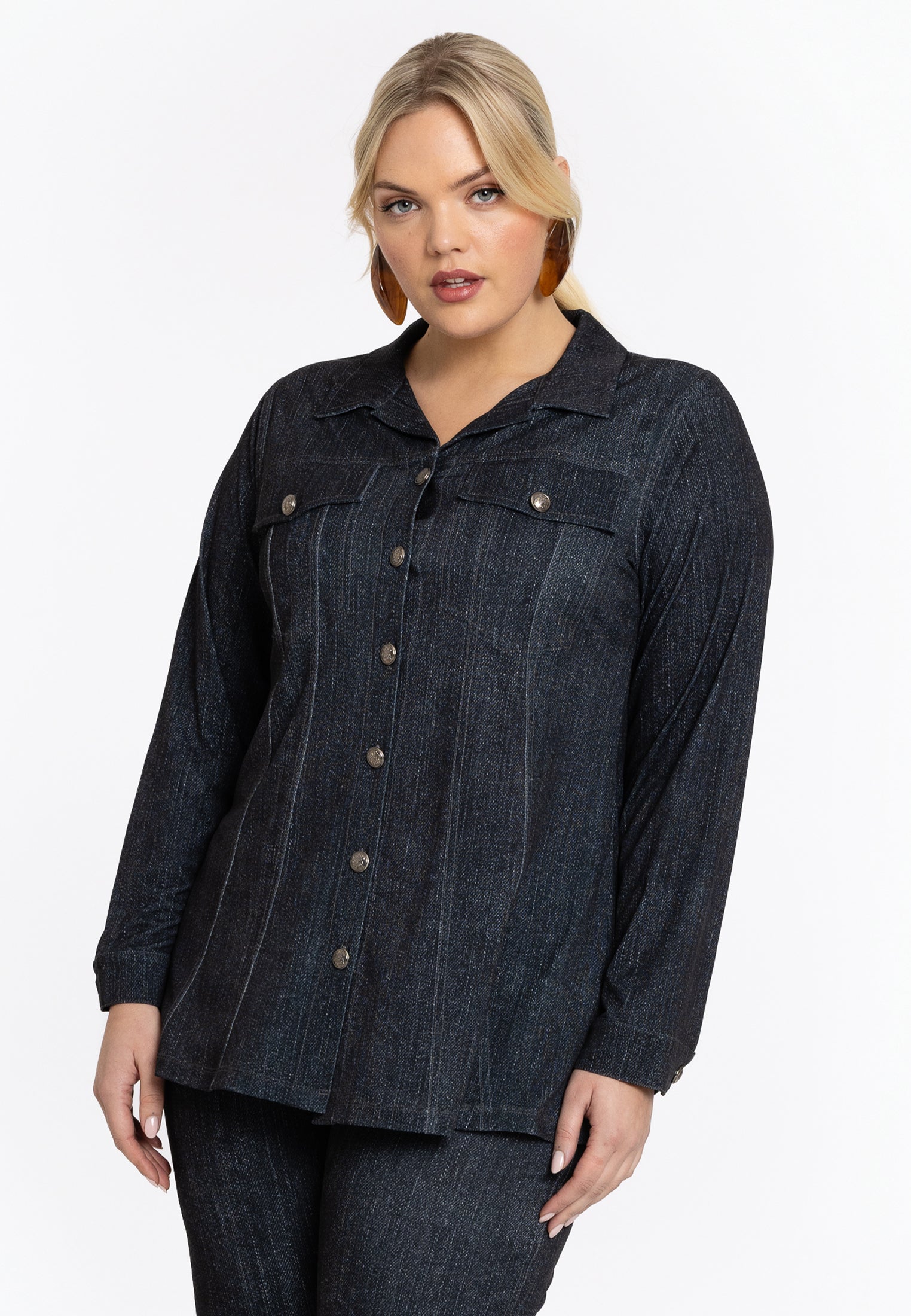 YOEK Blouse flare DENIM | Zwart | Maat 58/60