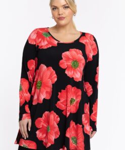YOEK Tuniek wide bottom PETALS | Grote maten tuniek | Rood | Maat 42/44