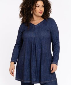 YOEK Geplooide tuniek DENIM | Grote maten tuniek | Blauw | Maat 50/52