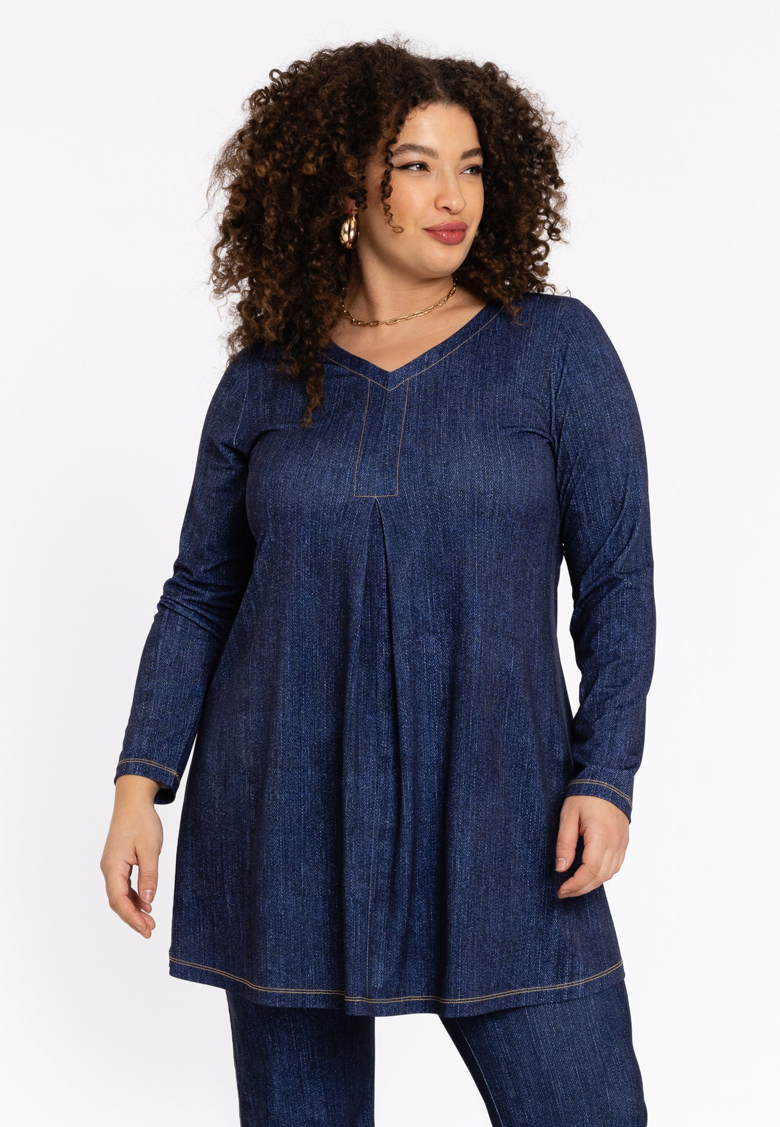 YOEK Geplooide tuniek DENIM | Grote maten tuniek | Blauw | Maat 50/52