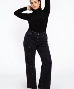 YOEK Wijde jeans met parels | Zwart | Maat 42