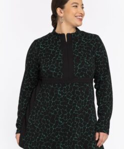 YOEK Tuniek met rits MOORLAND | Grote maten tuniek | Groen | Maat 50/52