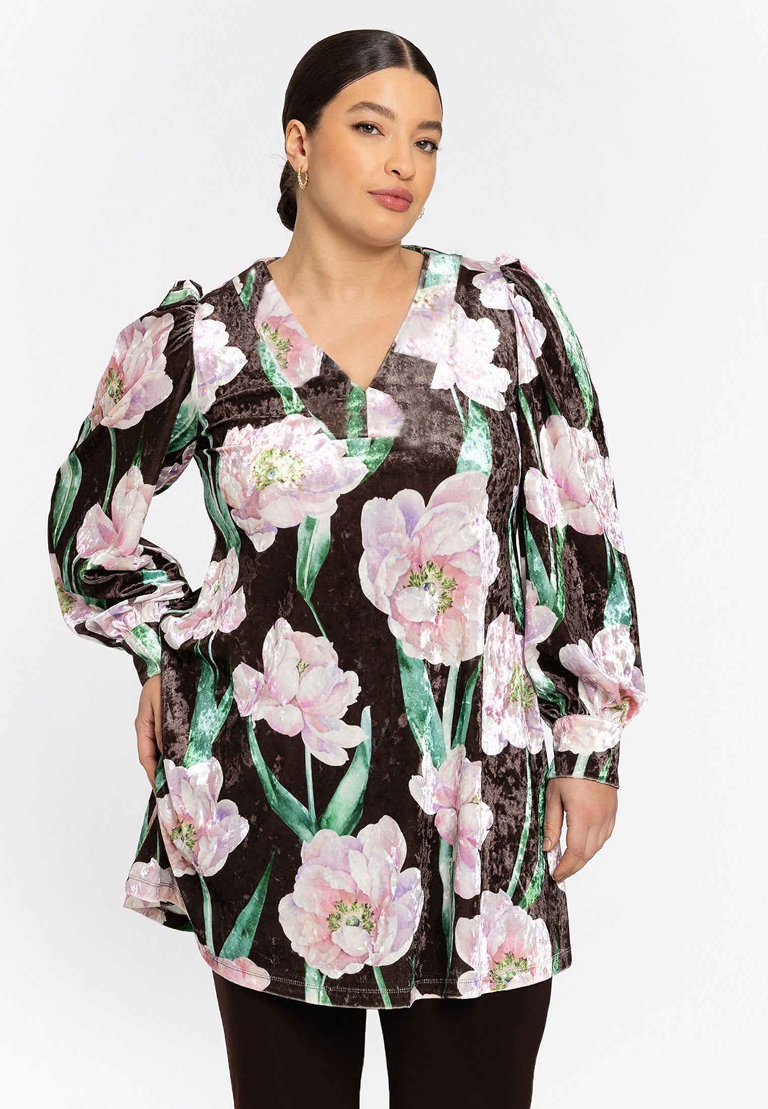 YOEK Tuniek wide bottom FIORITO | Grote maten tuniek | Bruin | Maat 42/44