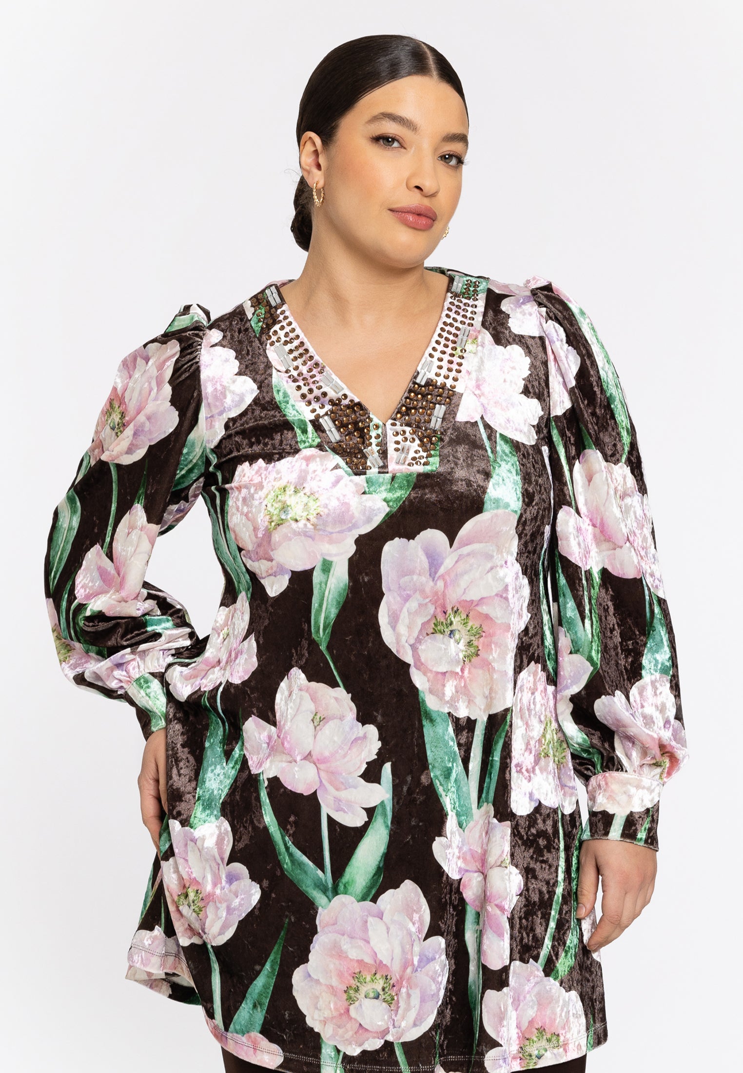 YOEK Tuniek wide bottom FIORITO | Grote maten tuniek | Bruin | Maat 42/44