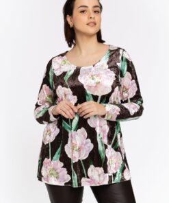 YOEK Tuniek flare FIORITO | Grote maten tuniek | Bruin | Maat 54/56