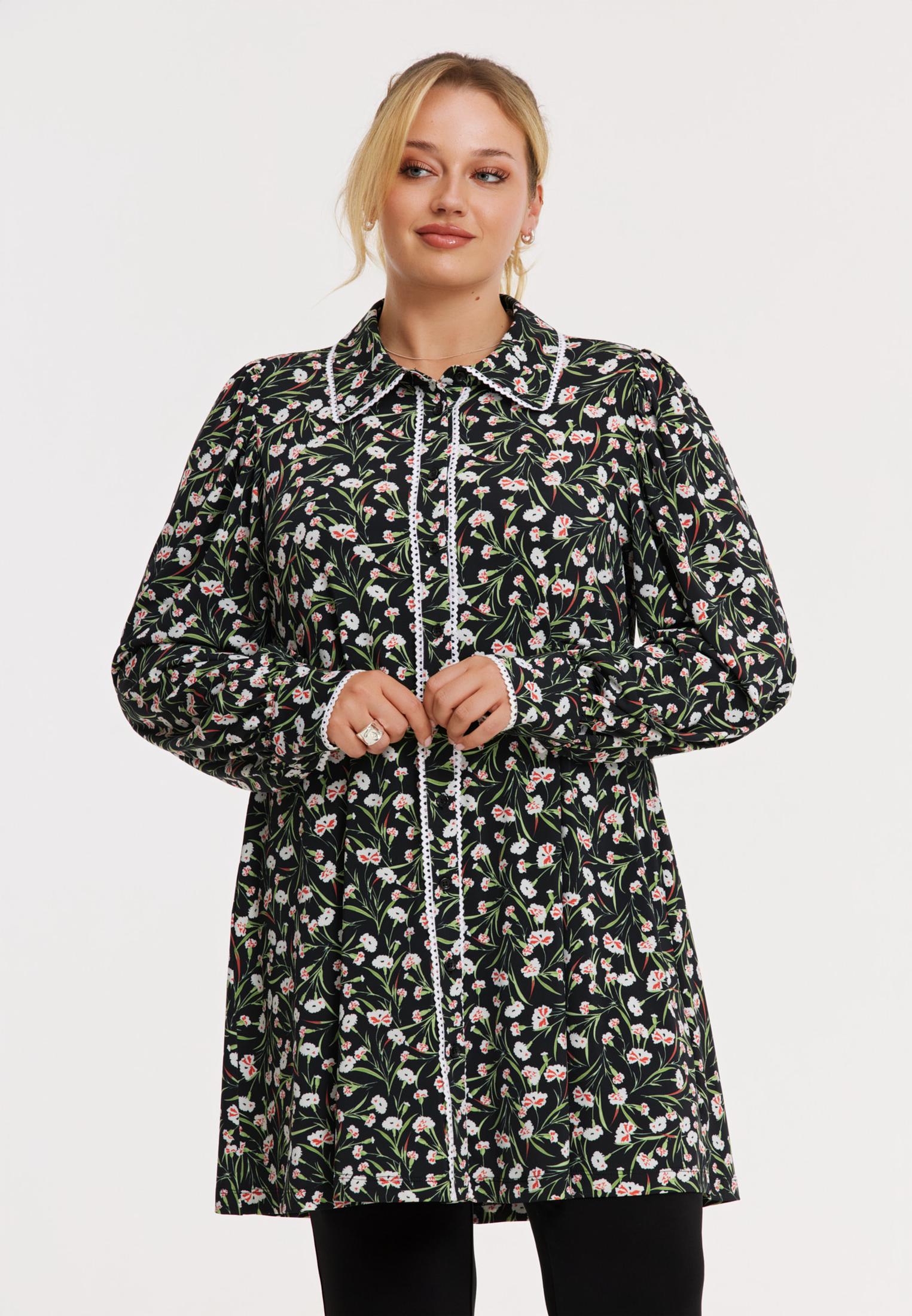 YOEK Blouse wide bottom GAROFANI | Zwart | Maat 58/60