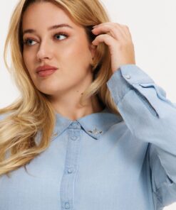 YOEK Blouse met strass INDIGO LYOCELL | Blauw | Maat 54/56