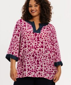 YOEK Tuniek A-lijn PEBBLES | Grote maten tuniek | Roze | Maat 54/56