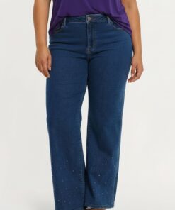 YOEK Jeans wide leg 5-pocket met strass | Blauw | Maat 56