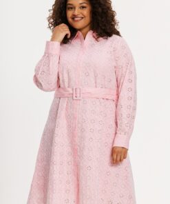 YOEK Blouse-jurk BRODERIE STRIPES | Roze | Maat 58/60