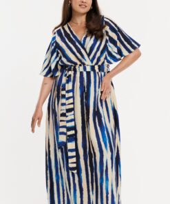 YOEK Maxi-jurk RIPPLES | Blauw | Maat 50/52