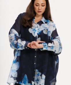YOEK Blouse square ORCHID | Blauw | Maat 58/60