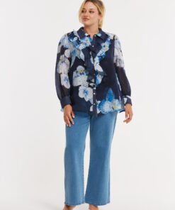 YOEK Blouse ORCHID | Blauw | Maat 58/60