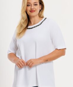YOEK T-shirt met stenen | Wit | Maat 46/48