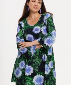 YOEK Tuniek wide bottom FULL BLOSSOM | Grote maten tuniek | Blauw | Maat 54/56