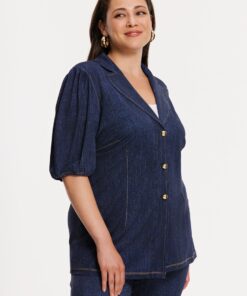 YOEK Blazer met pofmouw DENIM | Blauw | Maat 58/60