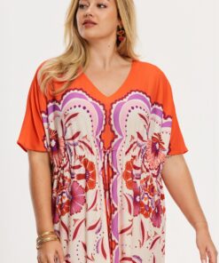 YOEK Maxi-jurk FLAMINGO | Oranje | Maat 46/48