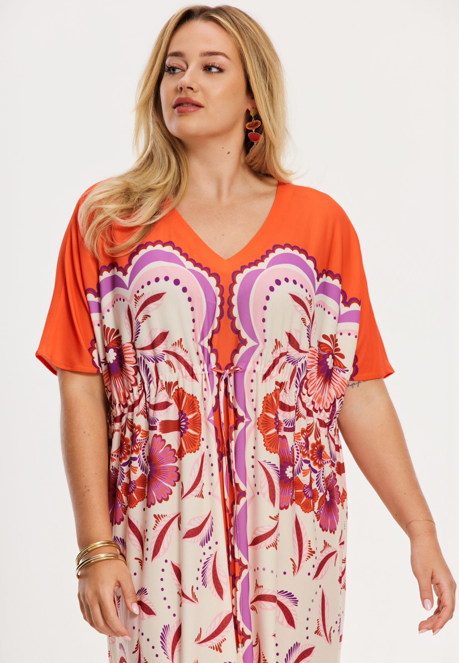YOEK Maxi-jurk FLAMINGO | Oranje | Maat 46/48