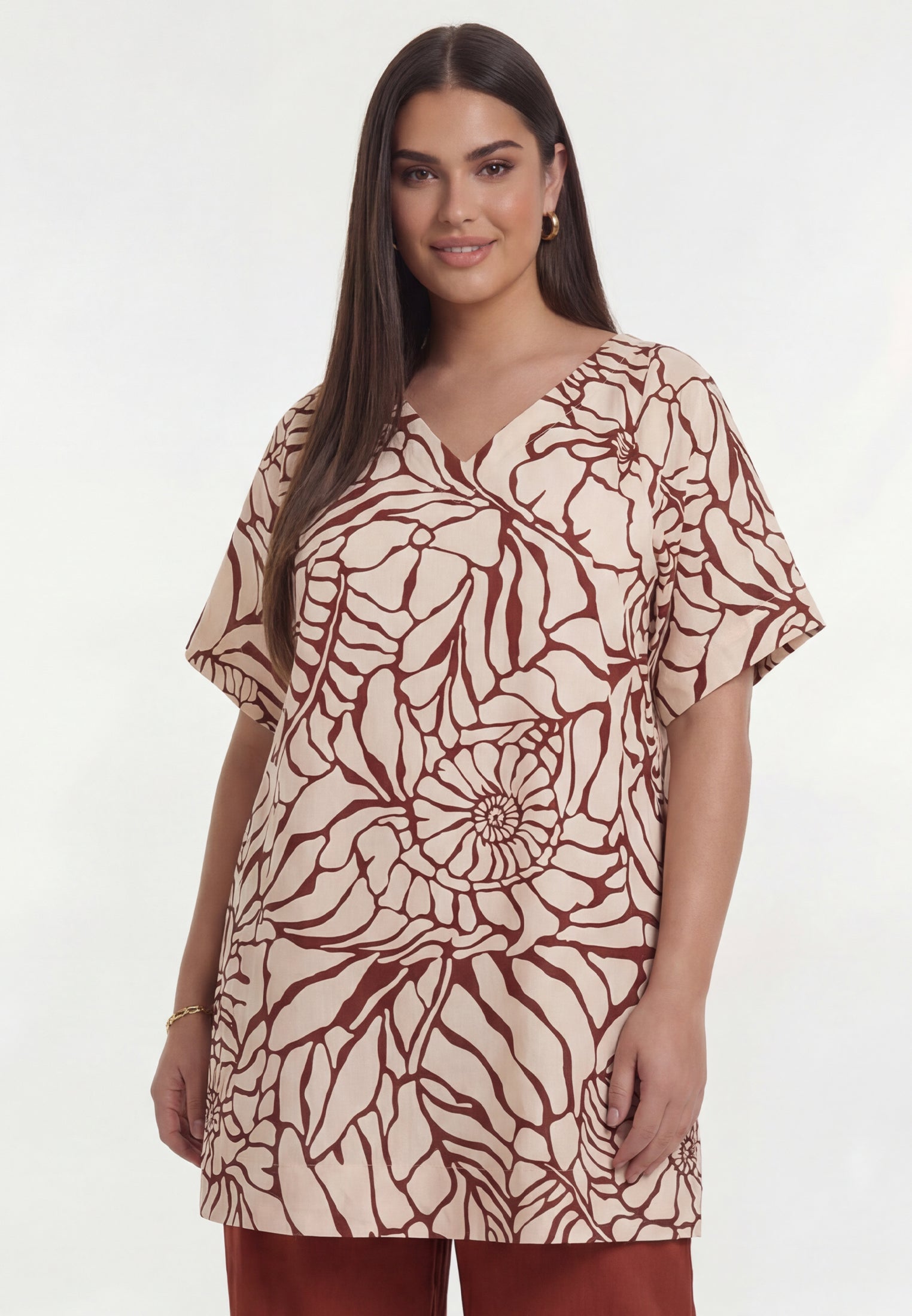 YOEK Tuniek relaxed BLOOMPOPPY | Grote maten tuniek | Bordeaux | Maat 42/44