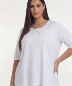 YOEK T-shirt met kralen | Wit | Maat 50/52