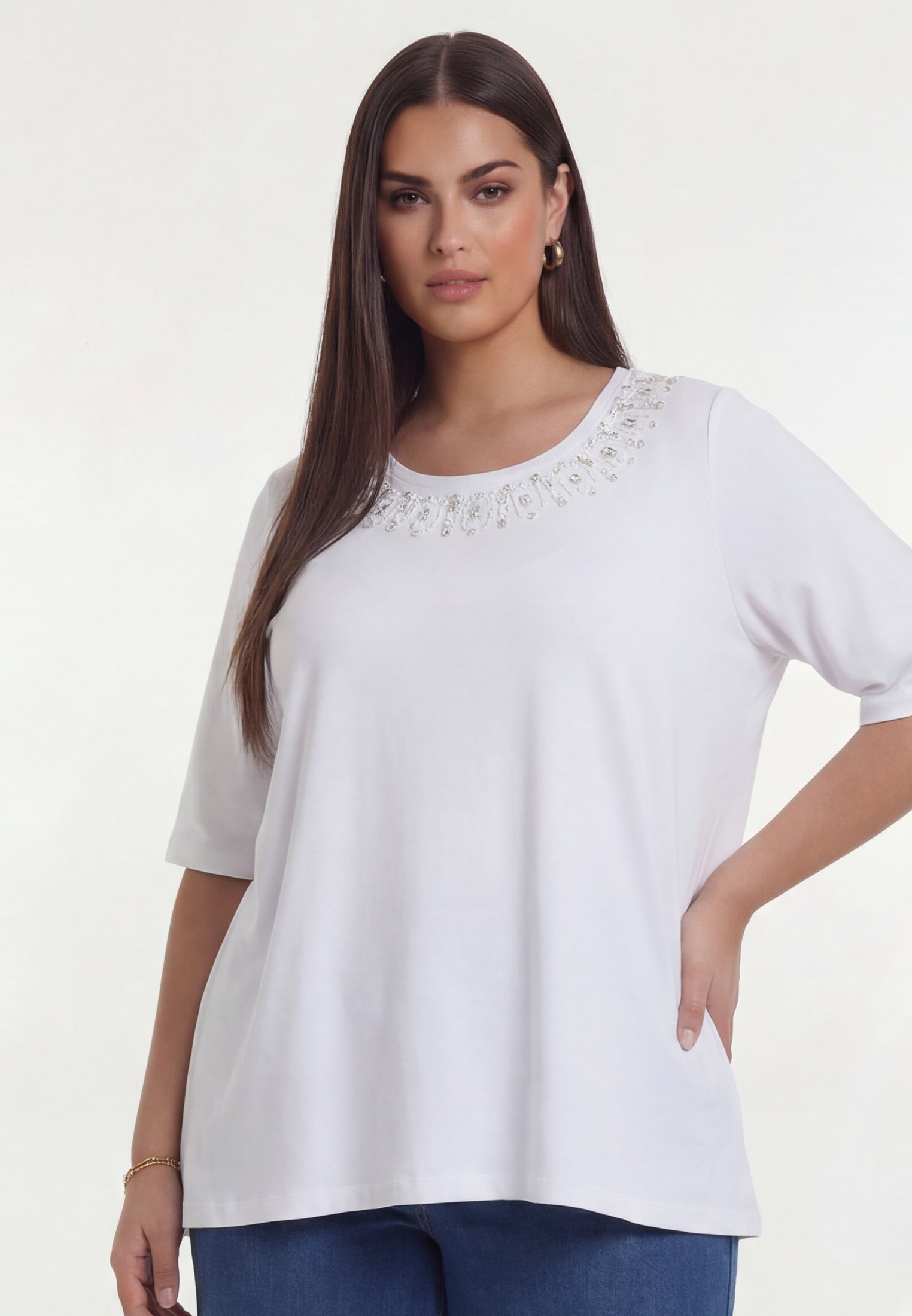 YOEK T-shirt met kralen | Wit | Maat 50/52