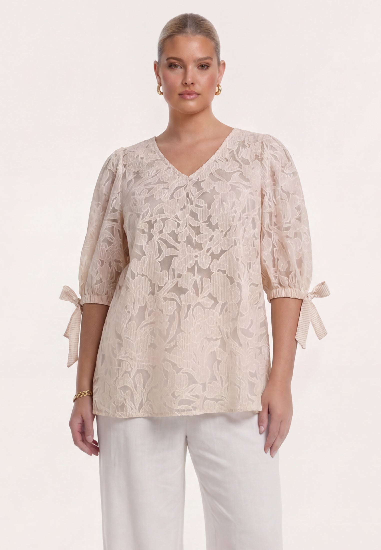 YOEK Tuniek PREPPY | Grote maten tuniek | Lichtbruin | Maat 42/44