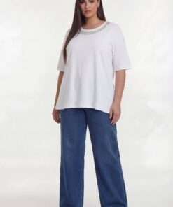 YOEK T-shirt GLASSBEADS | Wit | Maat 46/48