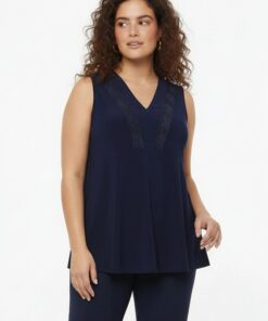 YOEK Singlet flare met kant | Blauw | Maat 54/56