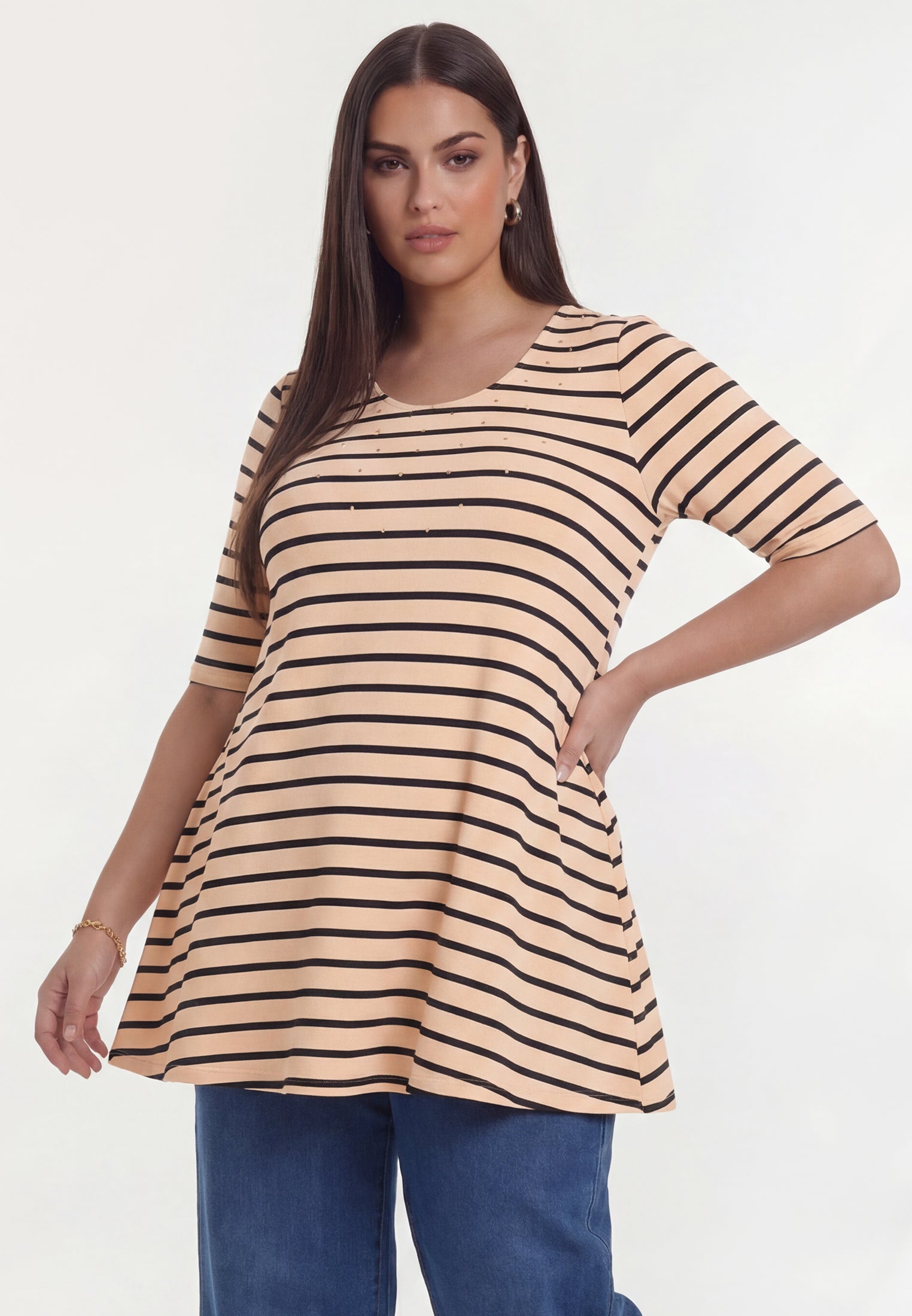 YOEK Tuniek flare | Grote maten tuniek | Zwart | Maat 54/56