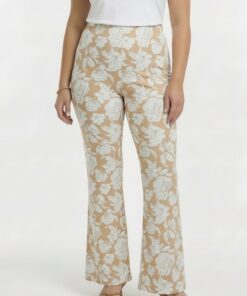 YOEK Pantalon bootleg FLOWER STAMP | Lichtbruin | Maat 54/56