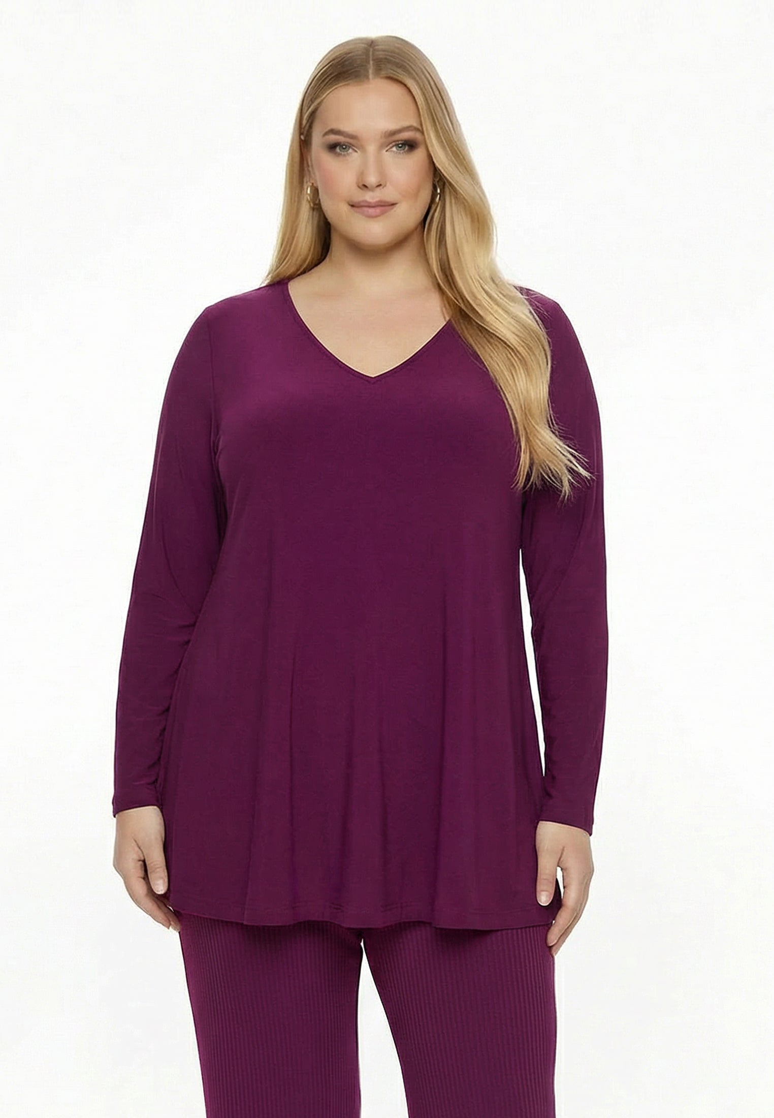 YOEK Tuniek flare | Grote maten tuniek | Paars | Maat 54/56