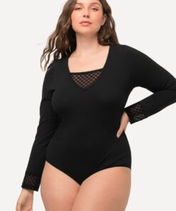 Grote Maten Bodysuit, Dames, zwart, Maat: 42/44, Katoen, Ulla Popken